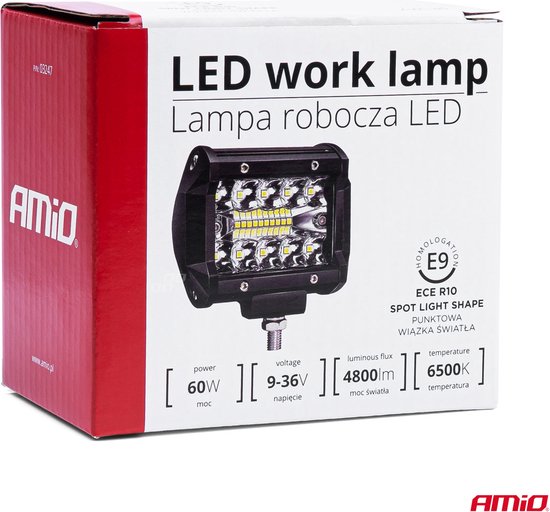 Doos van AMiO LED werklamp 60W 4800lm 9-36V 6500K.