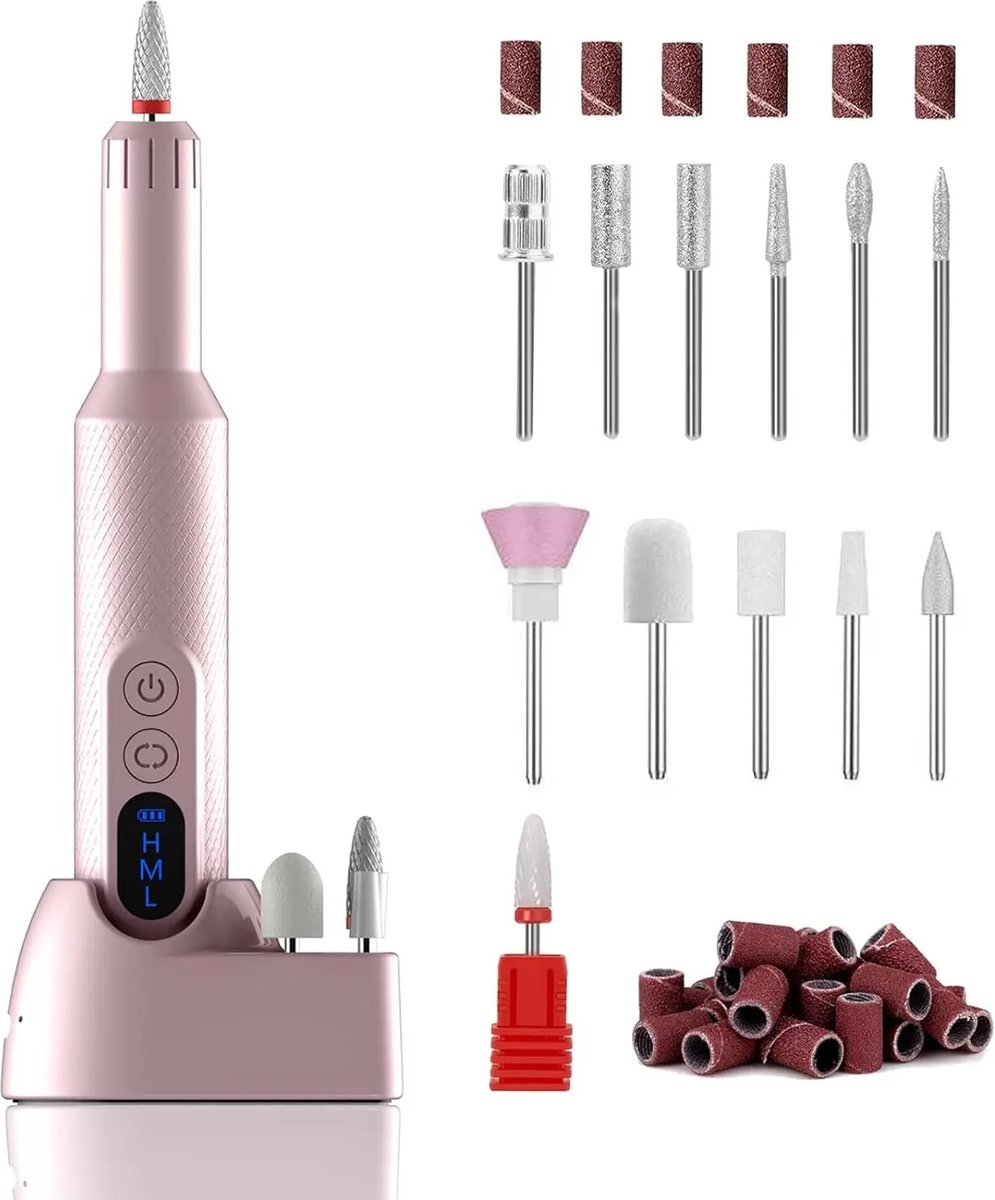 Goedkoopste WiseGoods Premium Set Nagelvijl Elektrisch Met Oplaadstation - Nagelvijlen Kunstnagels - Nagel Vijl Machine - Nagelfrees - Roze