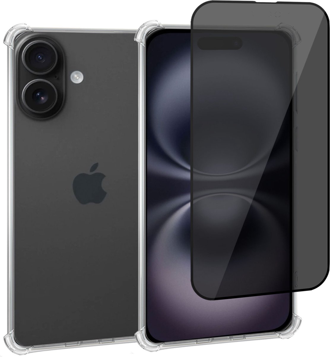 Geschikt voor Apple iPhone 16 - Hoesje + Privacy Screenprotector – Privé - Gehard Glas Cover