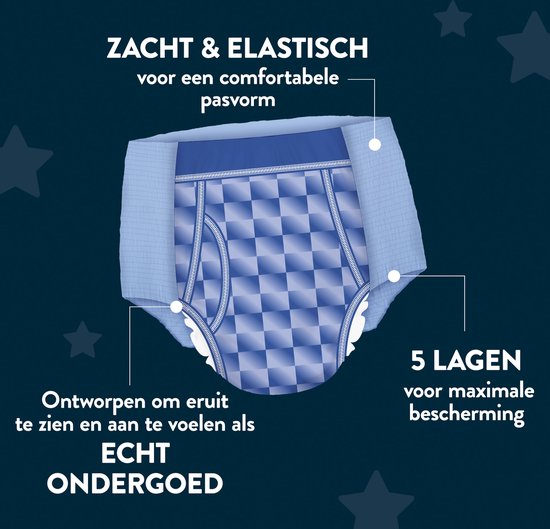 Blauw jongensluierbroekje met ruitpatroon, 5 lagen, zacht en elastisch.