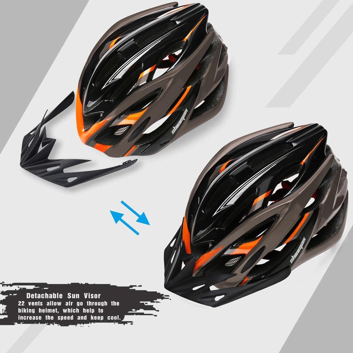 Fietshelm met licht vizier en CE-certificaten voor dames en heren - EPS behuizing en PC schaal - instelbare MTB fietshelm volwassenen met opbergtas - 57-62 cm