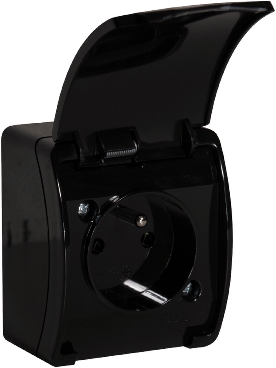 Enkel stopcontact 2P+E AQUATIC IP44 zwart