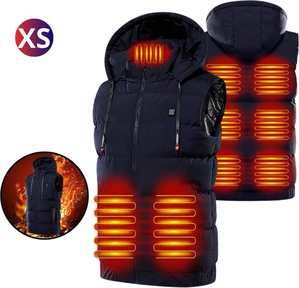 Bovista Verwarmde Bodywarmer Heated Vest Elektrische Bodywarmer Rits Capuchon Water Afstotend Oplaadbaar Unisex Blauw