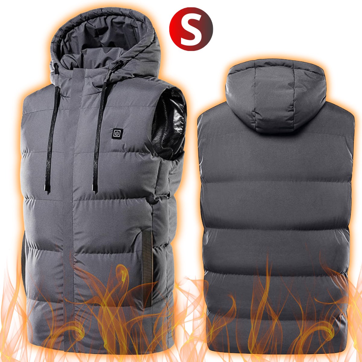 Bovista Verwarmde Bodywarmer Heated Vest Elektrische Bodywarmer Rits Capuchon Water Afstotend Oplaadbaar Grijs