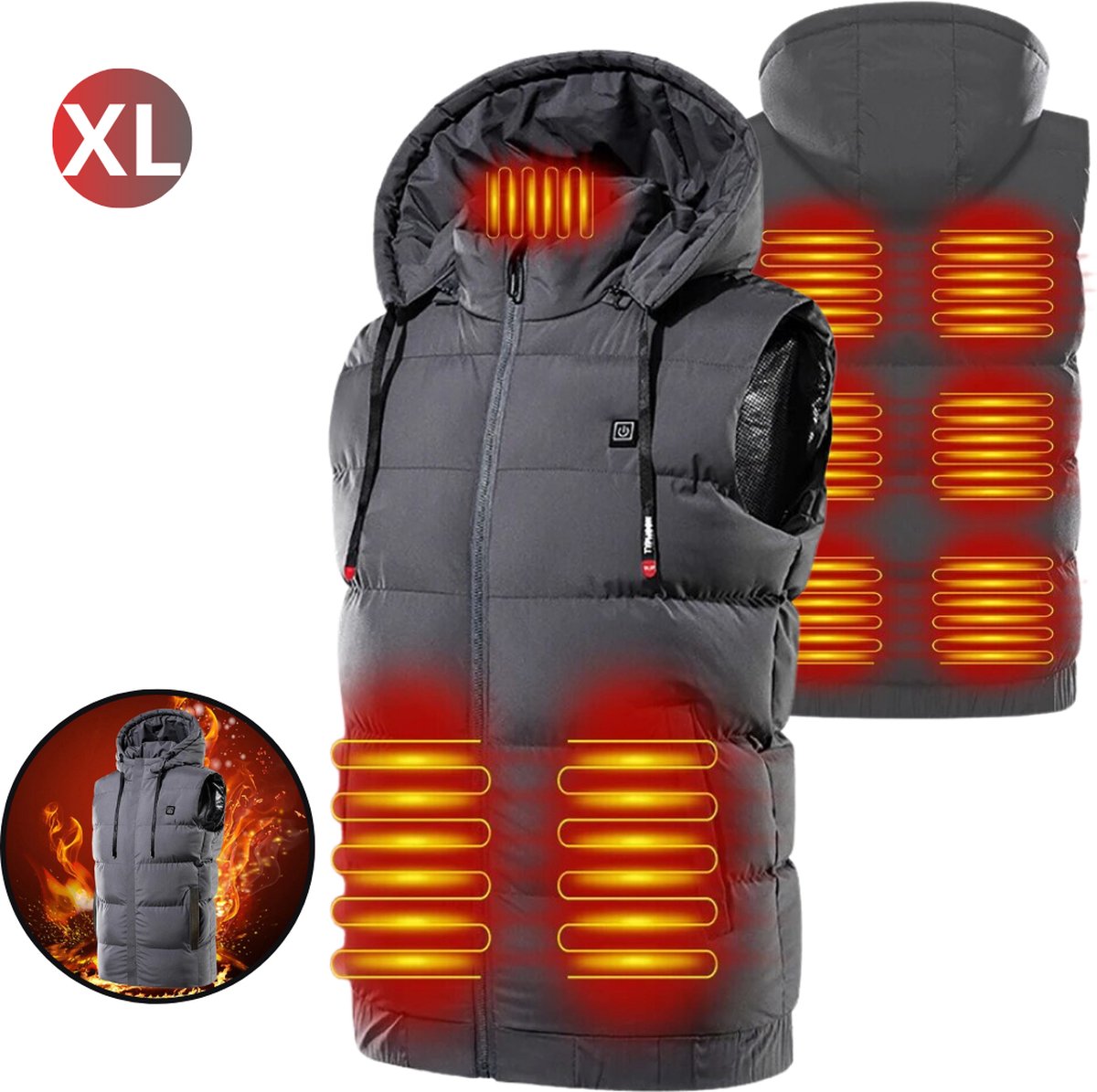Bovista Verwarmde Bodywarmer Heated Vest Elektrische Bodywarmer Rits Capuchon Water Afstotend Oplaadbaar Unisex Grijs