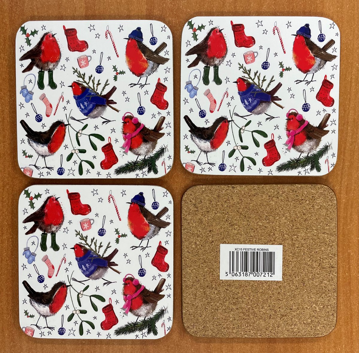 Alex Clark Onderzetters Festive Robins ~Roodborstjes Kerst/winter