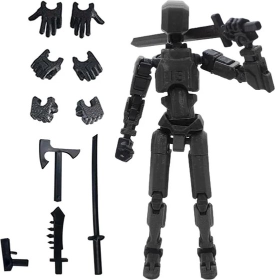 Enluxe Zwarte T13 Stick Action Figure – Flexibele Beweegbare Pop, Verwisselbare Handen en Speelgoedwapens, Creëer je Eigen Gevechtsscene, Perfect voor Kinderen en Verzamelaars