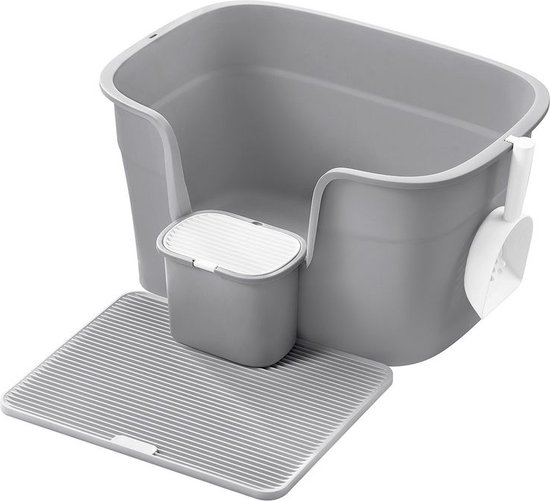 Thinfar Kattenbak, kattentoilet, met deksel, uittrekbaar tablet, ruim, voor katten tot 15 kg, minder sporen, lekvrije bodem, 48,5 x 36,5 x 38 cm, grijs Thinfar Kattenbak, kattentoilet, met deksel, uittrekbaar tablet, ruim, voor katten tot 15 kg, minder sporen, lekvrije bodem, 48,5 x 36,5 x 38 cm, grijs