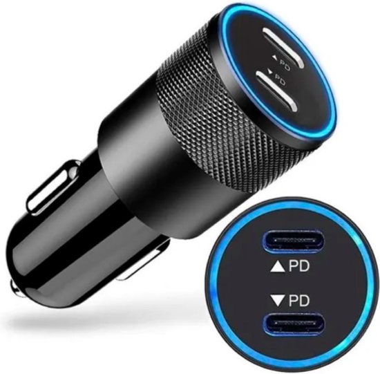 DISEV® 40W Autolader USB C – Autolader USB C & USB C – Veilig en Compact – Auto snellader – 12V Auto Oplader – Sigaretten Aansteker Adapter – Autoaccessoires – Snellader