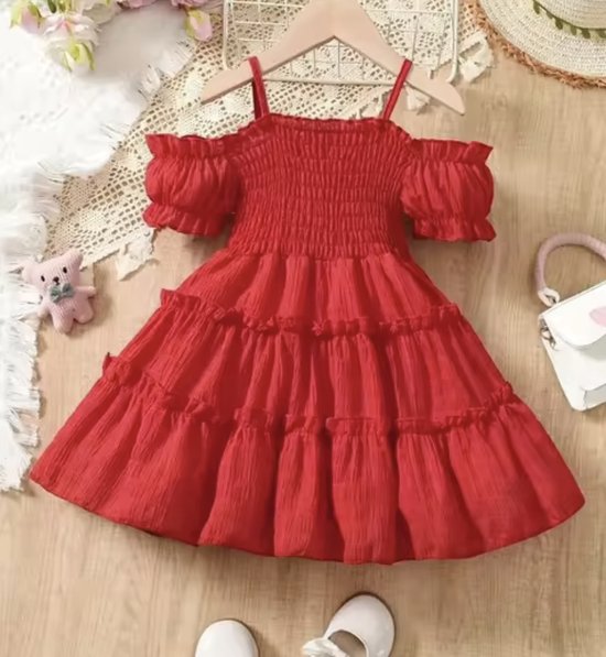 Jurk Maat: 98/104 Kleur: Rood Zomerjurk Jurk voor Meisjes