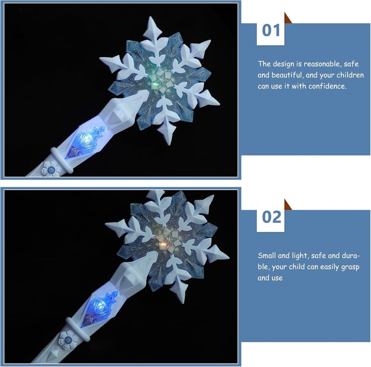 AUYAO Lichtgevende sneeuwvlok toverstaf LED lichtgevende fee prinses toverstaf LED Fairy Stick met geluid voor kinderen meisjes feestgeschenken kostuum cosplay fantasiespelen Kerstmis verjaardag