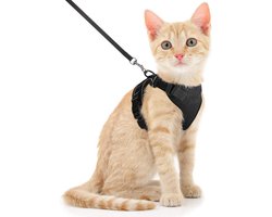 DOWO® - Kattentuigje - Kattenharnas - XS - Met Looplijn - Kittentuigje - Reflecterend - Zwart