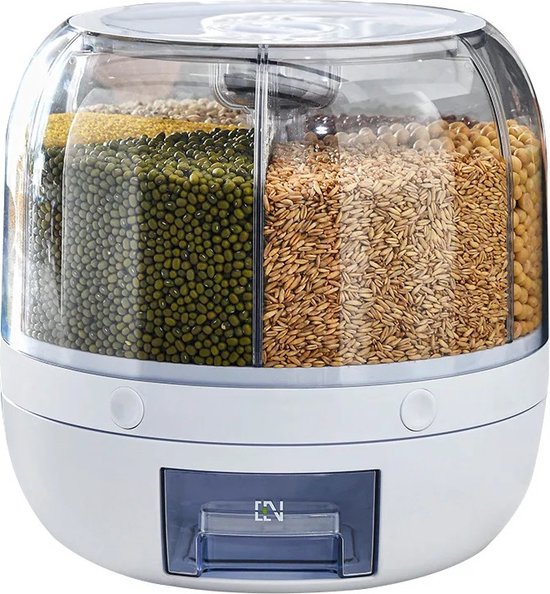 Foto: Dry food dispenser home kitchen organiser 6 grid 6 kg 360 rotating transparent grain container sealed storage box for rice beans