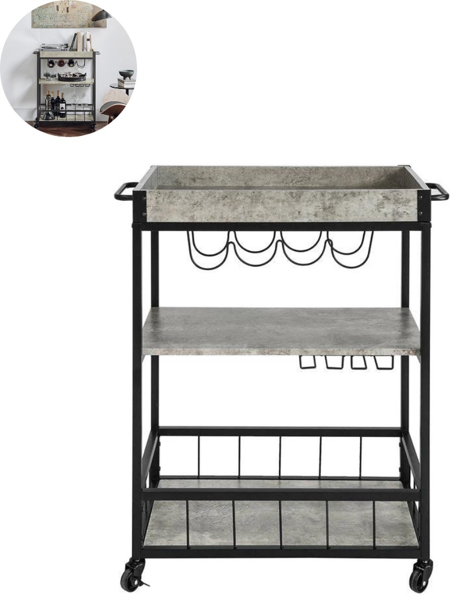 Keukeneiland - Verplaatsbaar - Keukenkast - Dressoir - Organizer - Kasten - Houten Werkblad - Lade - Zwart