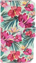 P.C.K. Étui de téléphone-étui de livre-place pour cartes-vert avec imprimé de fleurs roses-convient pour Apple iPhone 15-comprend un film de verre