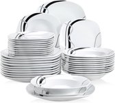 Bol.com Serviesset – 12 Persoons Servies – Keramiek – Diner- Soep- en Dessertborden - 36-delige Set – Wit - Zwart - Zilver aanbieding