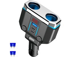 120w Autolader - Sigarettenaansteker Splitter - 1x usb 2x usb-C 12/24 V - Oplader Auto Snellader - LED met spanningsmeter