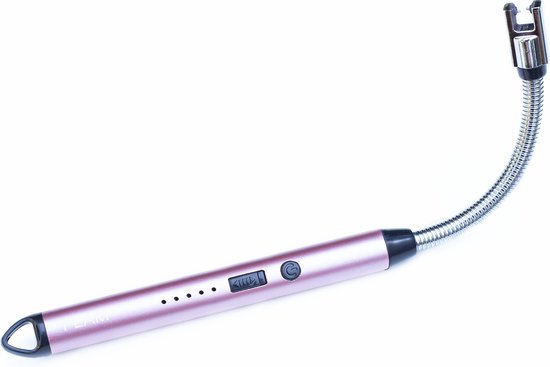 Flam Long Briquet Plasma Électrique Rechargeable USB - Sans Flamme - Pour Cuisine, Bougie, BBQ, Cheminée - Intérieur et Plein air - Design Chique - Rose