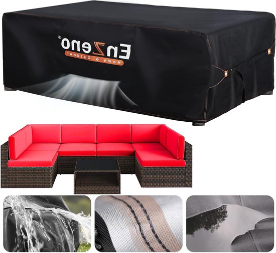 Zhaoyang Art Waterdichte hoes voor tuinmeubelen, 325 x 255 x 100 cm, rechthoekige, grote tuinmeubelhoes, tuintafelhoes beschermhoes, rotan