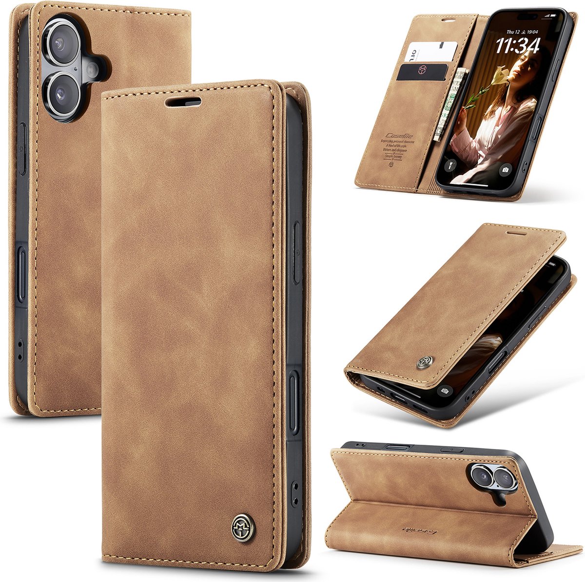 CASEME Caseme Hoesje geschikt voor iPhone 16 - Retro Wallet Case - Bruin