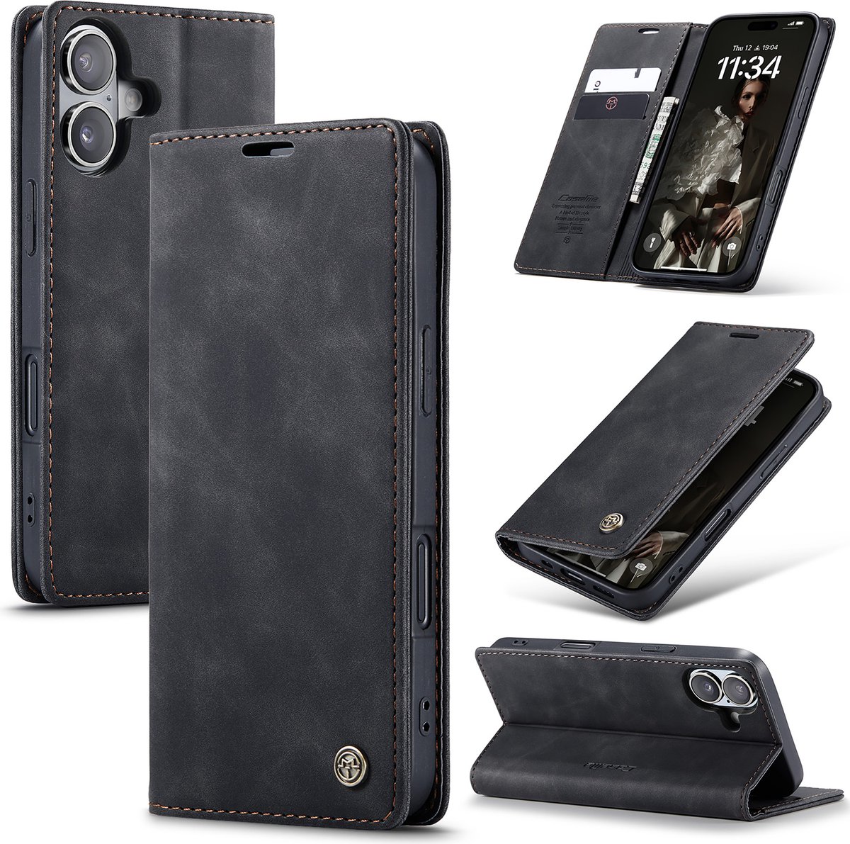 CASEME Caseme Hoesje geschikt voor iPhone 16 - Retro Wallet Case - Zwart