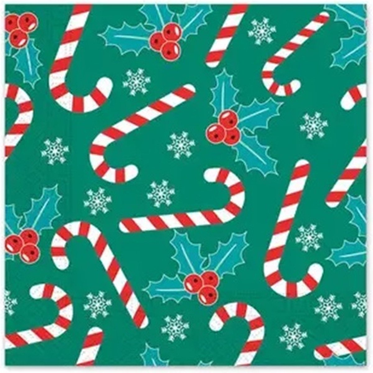 40 Kerstmis Kerst Servetten - Candy Cane - Zuurstok - Hulst - Sneeuwvlok - Besje - Groen - Wit - Rood - 33 x 33 cm - 3-Laags - Decorata
