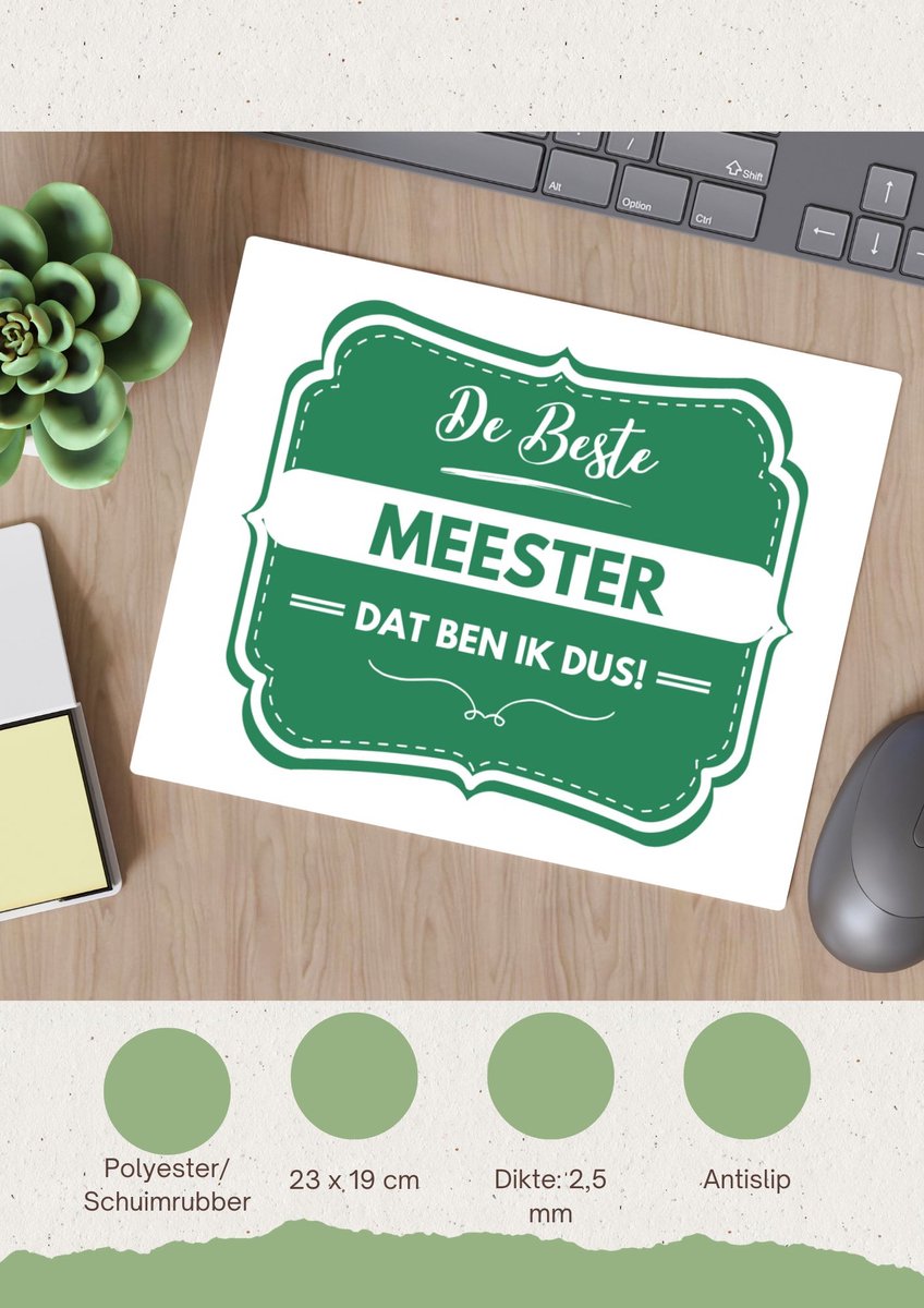 Akyol - de beste meester Muismat - Meester - beste meester - school - verjaardagscadeau - afscheidscadeau - 23 bij 19 cm