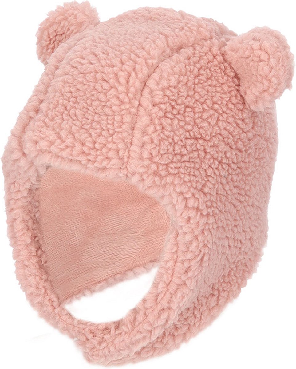 Sarlini Baby Winterset Handschoenen/Sjaal/Muts Teddy Wol 6-12 Maanden Licht Roze