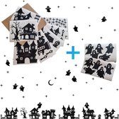 Statische raamstickers Halloween – Huisjes met Spookjes Set XL (67-delig) – Herbruikbaar, Duurzaam en geleverd in stevige bewaarenvelop