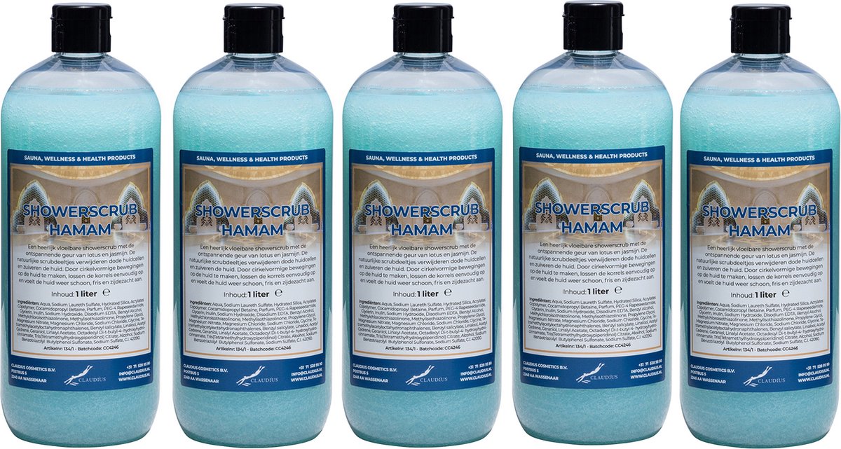 Goedkoopste Showerscrub Hamam 1 liter - set van 5 stuks - verfrissende scrubgel - exfoliërende bodyscrub
