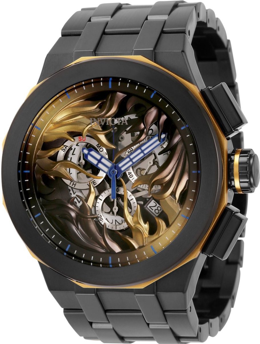 Invicta Speedway 34873 Heren Horloge - Waterdicht - Analoog - Quartz Uurwerk - Roestvrij Staal met gouden Wijzerplaat - 52mm