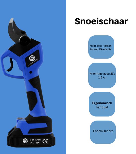 TETRA Tools RT-GS21 - Elektrische Snoeischaar - 21V Accu met Oplader- 1,5Ah Li-ion Batterij - Kunststof koffer van TETRA Tools — afbeelding 4