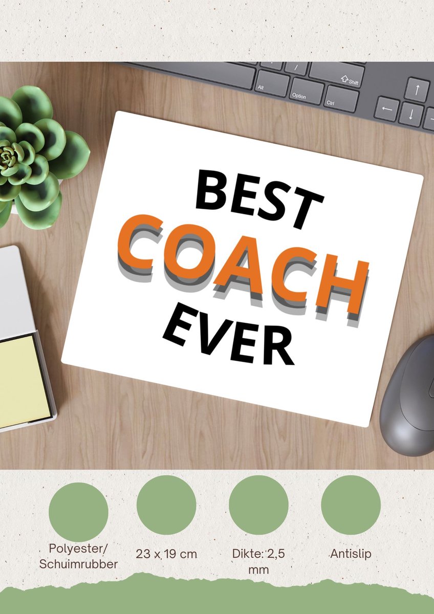 Akyol - best coach ever Muismat - Coach - een coach - sport - verjaardagscadeau - klein cadeautje - kado - gift - 23 bij 19 cm