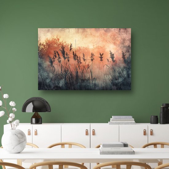 Riet poster - Natuur wanddecoratie - Poster Lucht - Wanddecoratie klassiek - Posters woonkamer - Muurdecoratie poster 75x50 cm