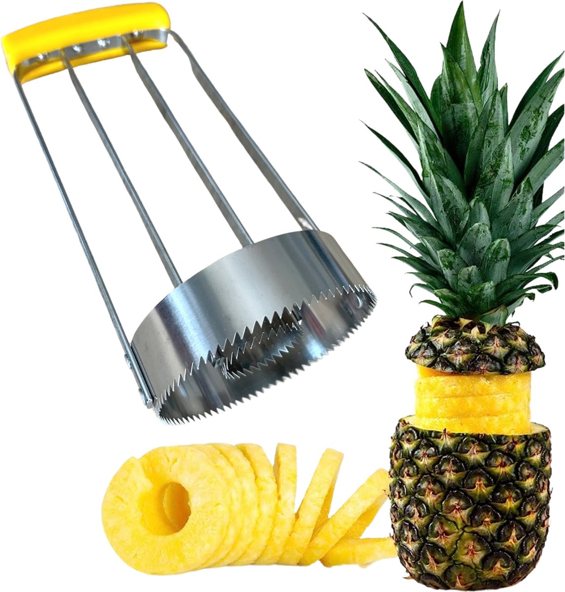 Ananassnijder - Ananas Schiller - Ananas Snijder Boor - Ananasboor - Ananasschiller - Pineapple Cutter - RVS - Geel