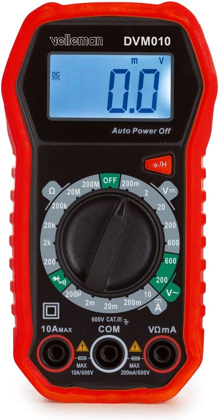 Foto: Velleman digitale multimeter geschikt voor het meten van ac dc stroom ac dc spanning weerstand transistor diodes en continu teit inclusief meetsnoeren