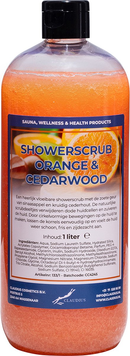 Goedkoopste Showerscrub Sweet Orange & Cedarwood 1 liter - verfrissende scrubgel - exfoliërende bodyscrub