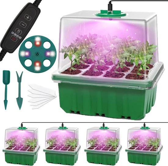 Mini-broeikas, 6 Stuks, 12 Cellen, Met Deksel, Instelbare Temperatuur Kamerbroeikas Set Voor Plantengroei En Zaadkieming