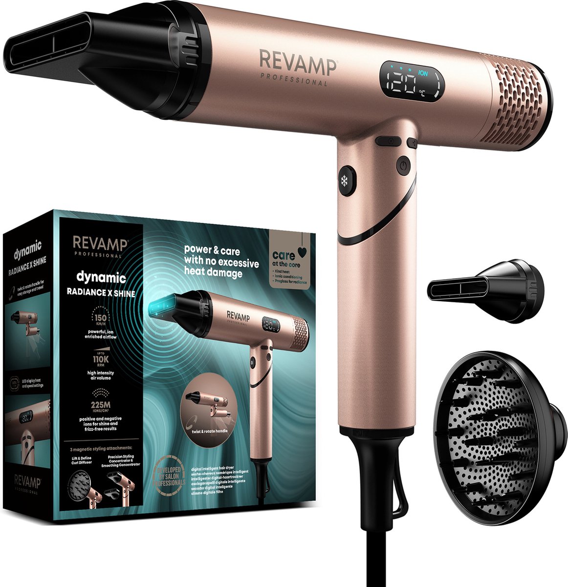 Revamp Fohn met Diffuser - Professionele Haardroger met 3 opzetstukken - Föhn - Haardroger met Diffuser - Krachtige Luchtstroom - LCD Display - Compact Design - Voor alle haartypes – DR6400 thumbnail 8