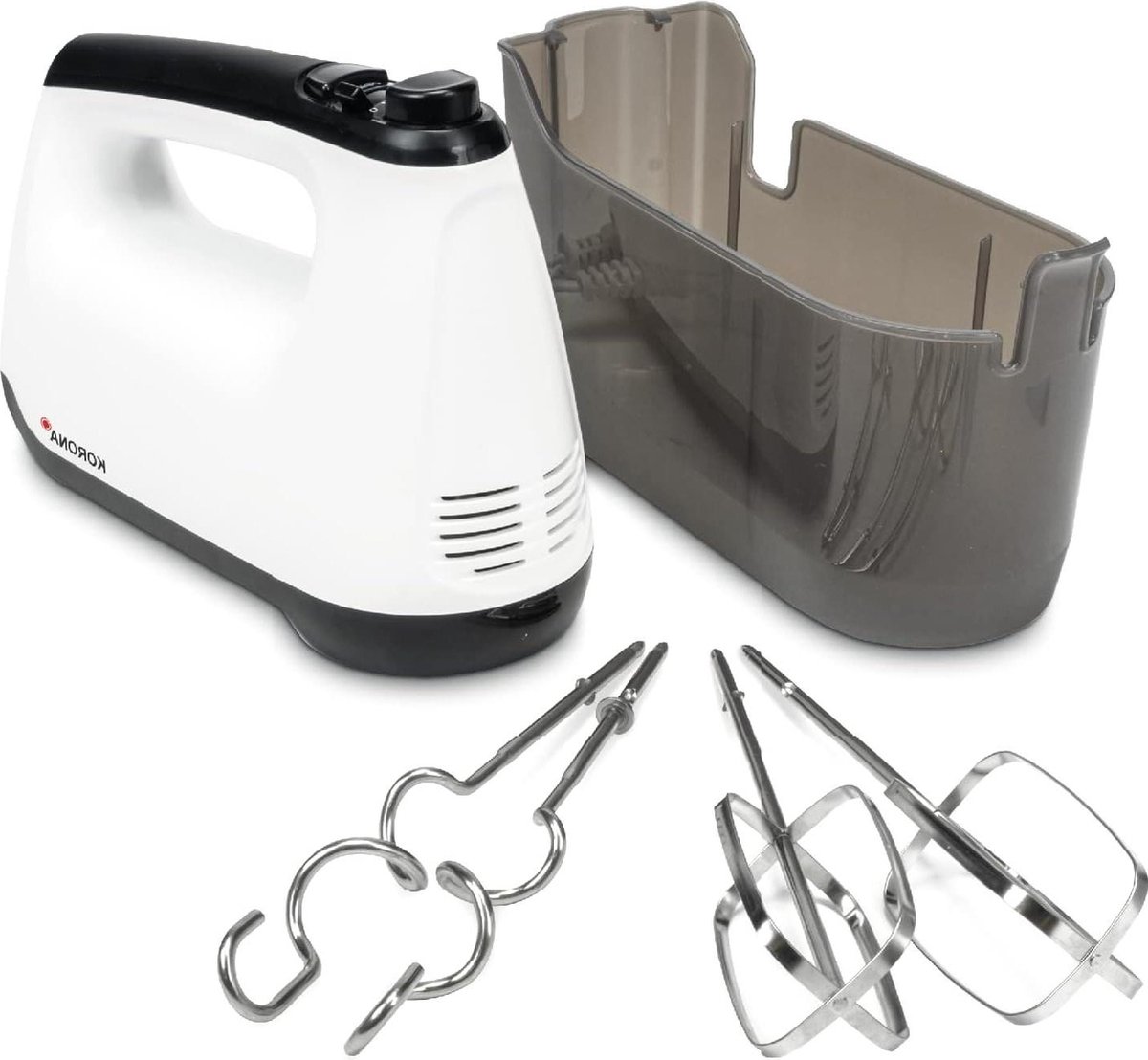 Hand Mixer with Storage Box - Six Levels Turbo Level - Kneading Hooks Stirrers - Practical Box - Eject Knob