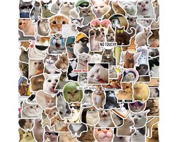 100 Katten Meme stickers - varierende maten vanaf 3 bij 4 tot 4 bij 5cm - Cats - Funny - Kat - Kater - Poes - Decoratie - Versiering - Verjaardag