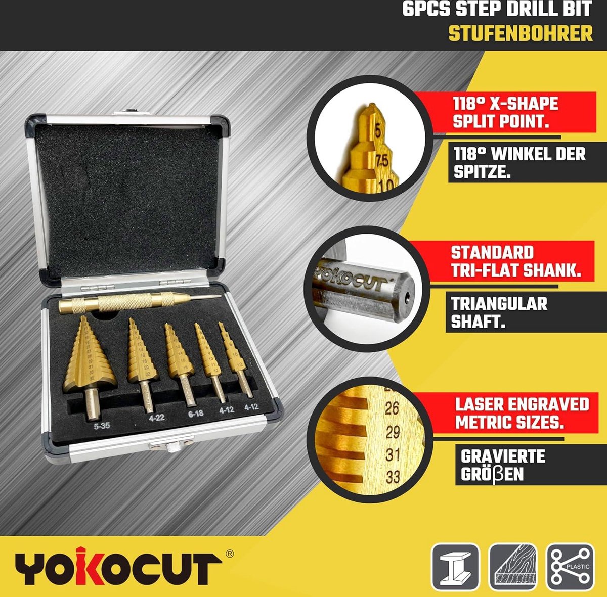 HSS Stap Boor Set 5 stks Hoge Snelheid Staal Boren 50 Maten Totaal met Automatische Center Punch