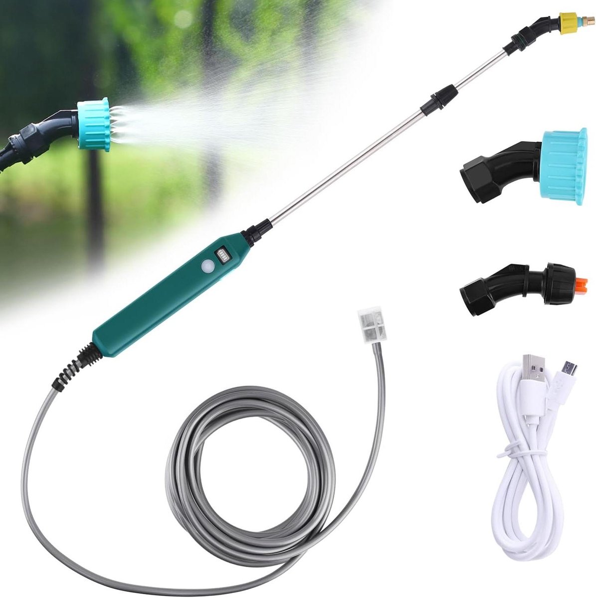 Elektrische accu-drukspuit voor tuin met 3 verstelbare sproeiers 5 m slang batterijniveau weergave