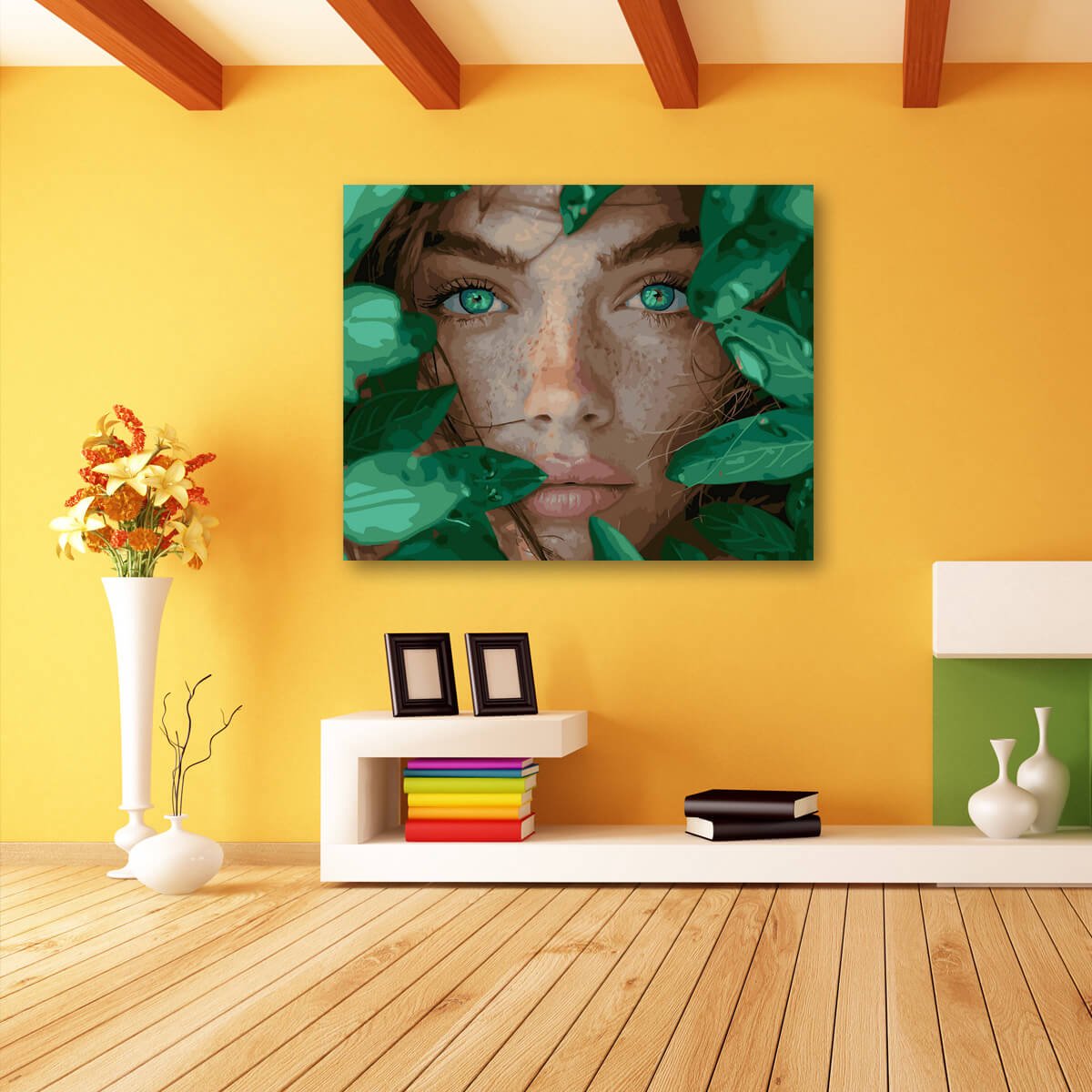 Schilderen Op Nummer Volwassenen DIY Paint By Number Compleet Hobby Pakket op Frame met Vernis - ®Arty Bee - Smaragd Groene Ogen 50x40cm — afbeelding 3