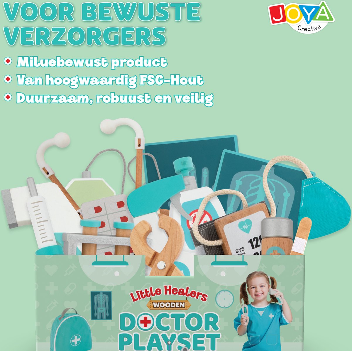 Dokterset Speelgoed 21pcs - Houten Speelgoed voor Kinderen - Doktersset - Inclusief Doktersjas en Accessoires - Dokter speelgoed - Joya Creative — afbeelding 6