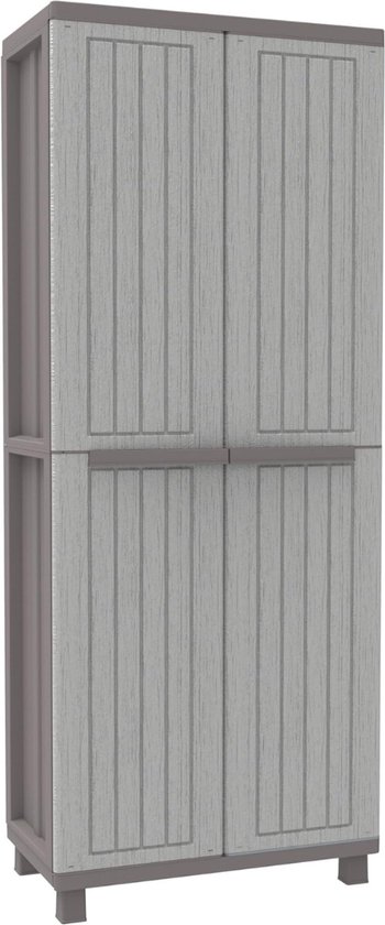 Tuinkast - Tuinkast met hout look - Tuinkasten Voor Buiten - 68 x 38 x 170cm - Grijs zilver -