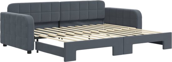 vidaXL - Slaapbank - met - onderschuifbed - 90x200 - cm - fluweel - donkergrijs