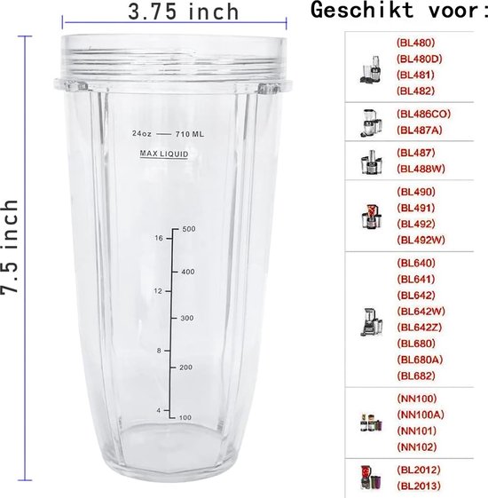 Geschikt voor 24oz Blenderbeker met Sip & Seal-deksel - Geschikt voor ,BL450,BL454,BL455,BL456,BL480,BL481,BL482,BL490,BL640,BL642,BL682,SS101,SS401,SS351/,voor Nutri Ninja Auto IQ-serie blenders, 2-pack van Geschikt voor — afbeelding 2