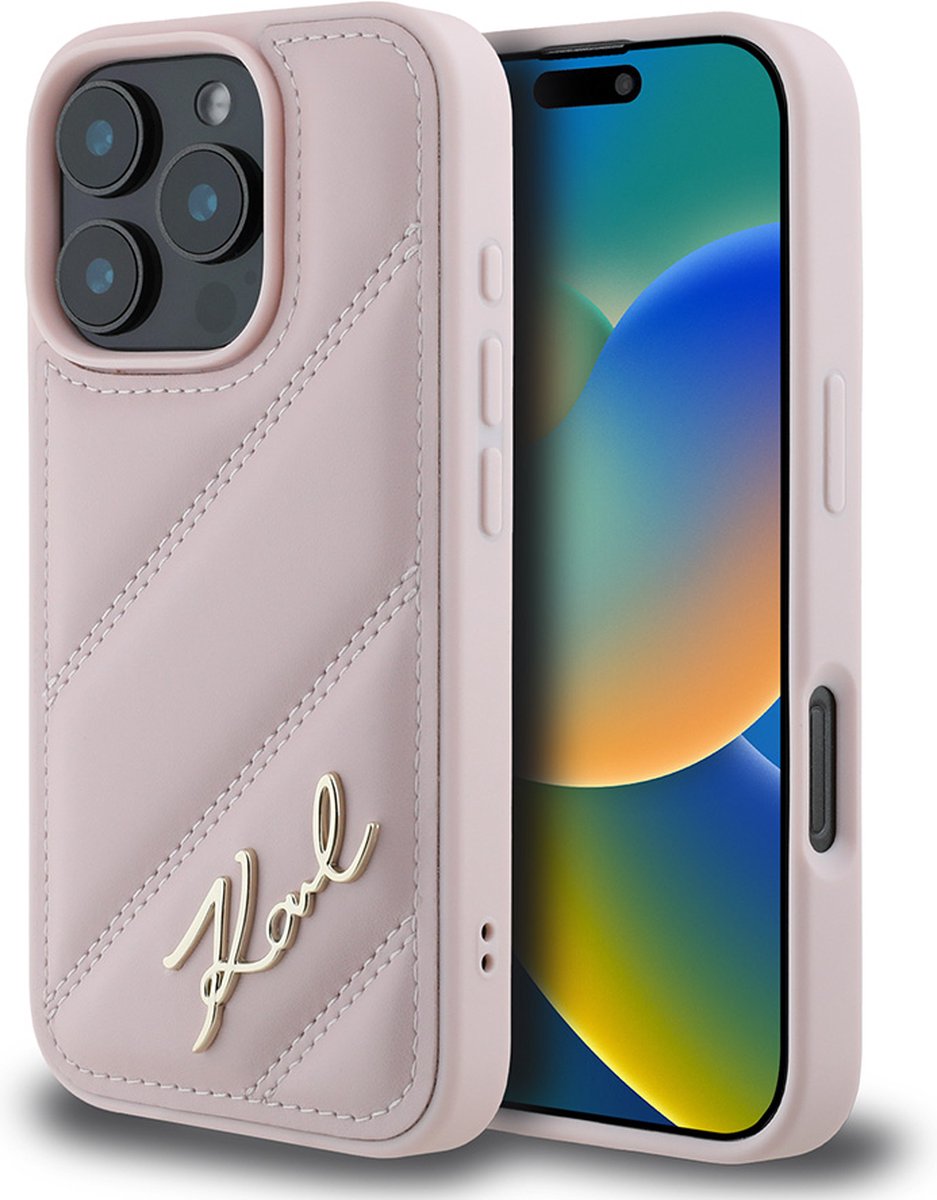 Karl Lagerfeld Backcase hoesje geschikt voor iPhone 16 Pro - Effen Roze - Kunstleer