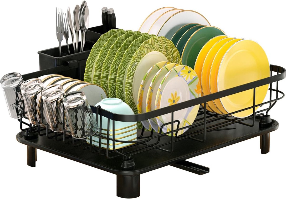 Goedkoopste Afdruiprek voor servies met gebruiksvoorwerpenhouder, roestvrij staal met draaibare afvoertuit, afdruiprek voor het keukenwerkblad
